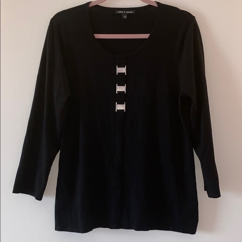 Cable & Gauge Black Sweater with Rhinestones NEW